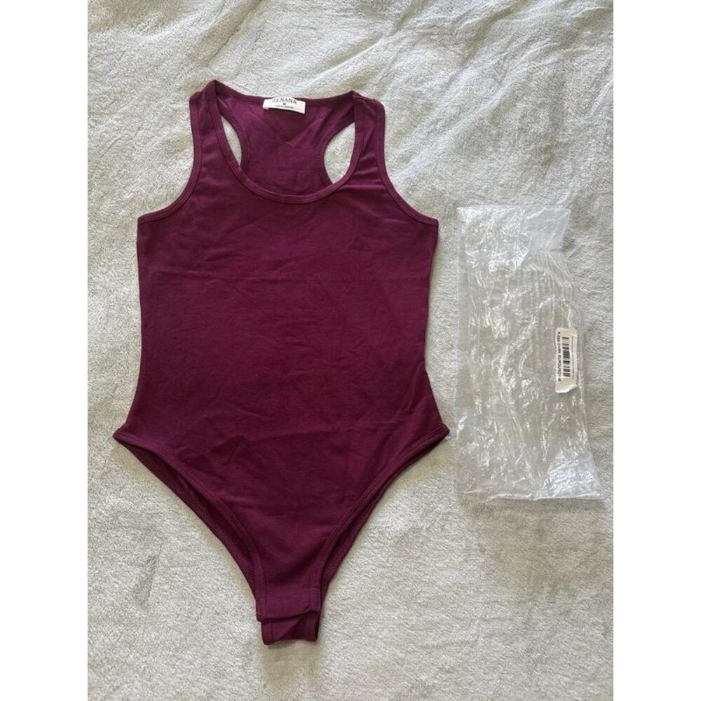 Women’s bodysuit burgundy scoop neck racer back layering body con cotton spandex